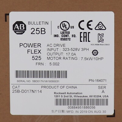 NEW AB Allen-Bradley 25B-D017N114 SER A PowerFlex 525 7.5kW/10HP Factory Sealed