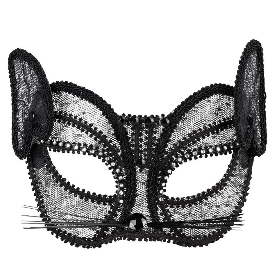 CAT LACE DETAILED EYE MASK MASQUERADE STYLE FANCY DRESS - Image 2 of 3
