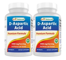 2 Pack Best Naturals D Aspartic Acid (DAA) 3000mg per Serving 180 Tablets