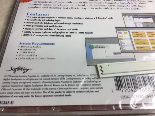 Key Business Cards CD-ROM (Create Professional Business Cards) NEW / Sealed 1998 - Picture 7 of 8