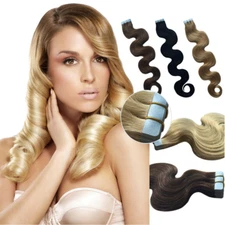 body wavy&curly Tape In pu Skin Weft Soft Remy Human Hair Extensions 40g 18Inch