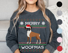 Boxer Christmas Sweater Boxer Dog Gift Mom Dad Ugly Holiday Sweatshirt Woofmas