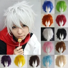 Unisex Anime Cosplay Wig Short Shaggy Pixie Straight Costume Wig Blonde White Pw