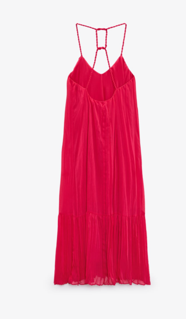 ZARA NEW SS22 FUCHSIA VOLUMINOUS DRESS WITH BRAIDED STRAPS