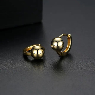 Gold Plated Ball Hoop Earrings 11mm Unisex Fashion Jewelry Women, Men