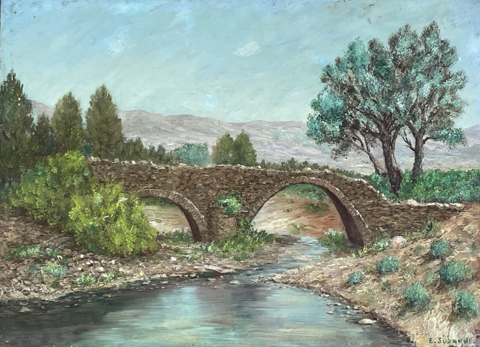Viejo Puente Medieval Del Río Aille Var Francia Acrílico Sobre Madera XX