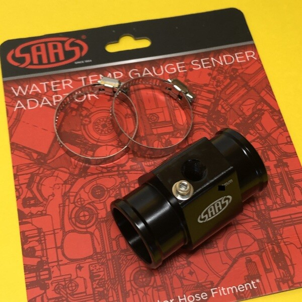 34mm Radiator hose 1/8" temperature gauge sensor adapter SAAS Black