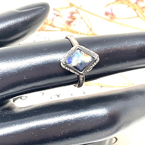 Antique Dragons Breath Ring 827 SILVER C 1920s Foiled Glass Faux Butterfly Wing - 第 3/20 張圖片
