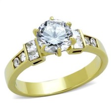 Ladies gold ring solitaire accents 2 carat 18k cubic zirconia Steel
