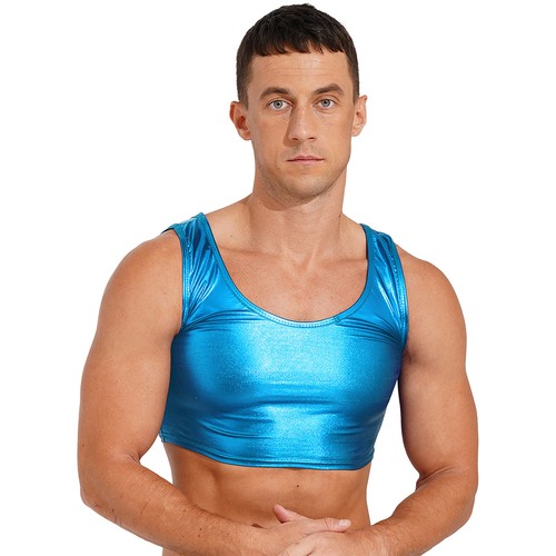 Mens Shiny Metallic Vest Tank Tops Sleeveless Crop Top Muscle Tees Clubwear - Picture 82 of 109