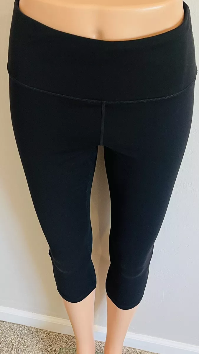 PRANA Size M Stretchy Black Gym Yoga Athletic Capri Running Leggings Pocket