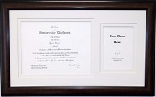 Graduation Diploma Certificate Frame Holds 8-1/2x11 with 5x7 Photo w/ White Mat