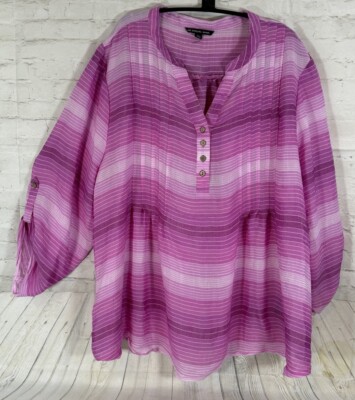 Zac & Rachel 3XL Women Blouse Roll Tab Sleeve Flowy Beachy Cottage Breathable