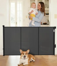 Reinforced Retractable Baby Gate, Extra 38" Tall, Extends up to 63" Wide, Hardwa