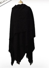 Celtic Kerry Woolen Mills Lambswool Ruana Shawl Lightweight Black MSRP 169