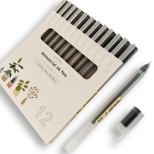 12 Count Japanese Minimalist Black Ink Gel Pens 0.38mm Extra Fine Point