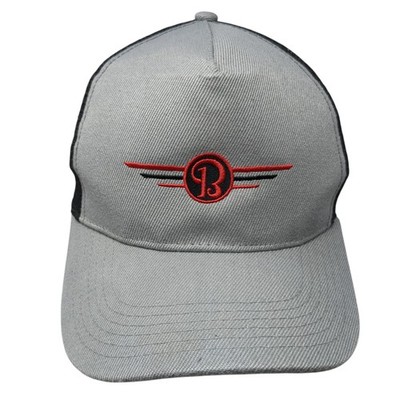 B Logo Snapback Trucker Hat Gray One Size Adjustable Embroidered Mesh Back