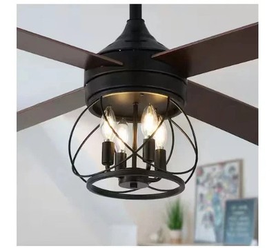 Oaks Aura Faria 52 in. Modern Rustic Black 4-Light Ceiling Fan with Remote