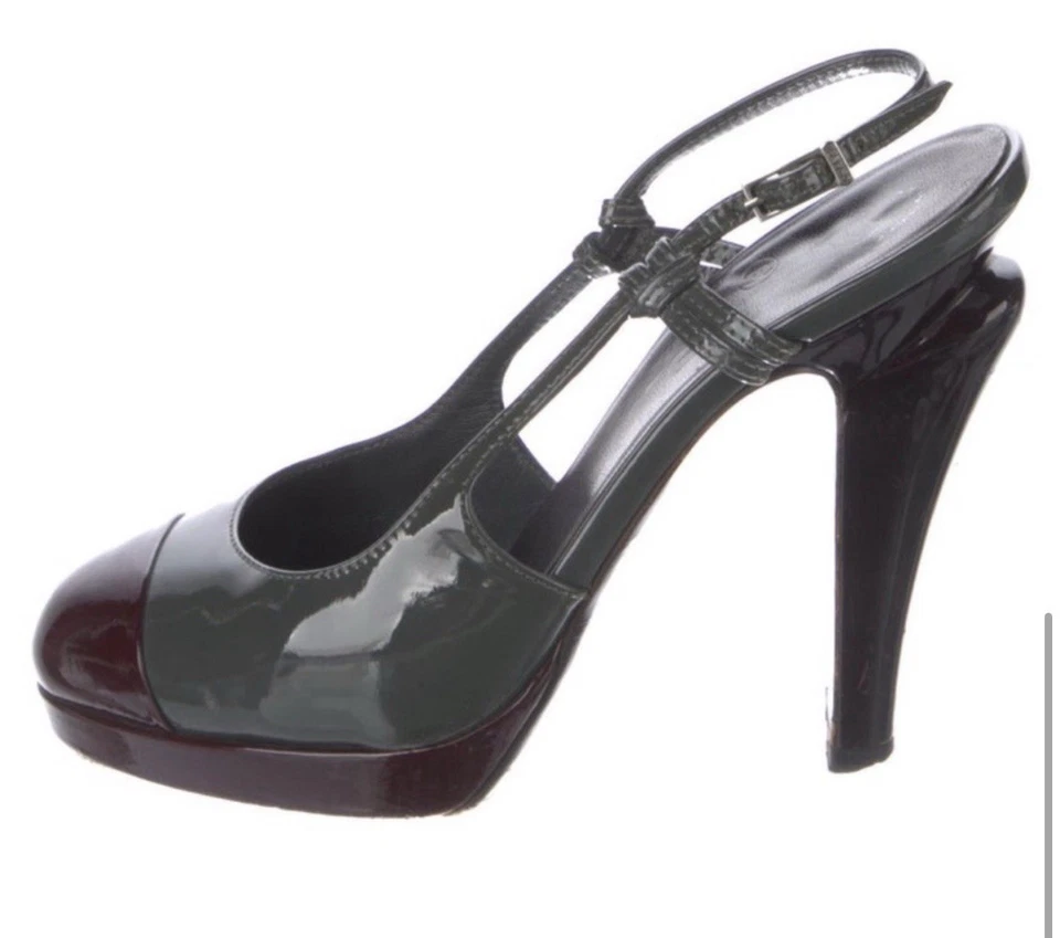 Chanel Gris y Borgoña Puntera Stiletto Slingback Mujer Zapato Talla 36 EU 6 EE. UU. Foto 3 de 4