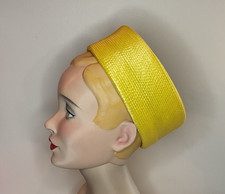 VINTAGE HAT Yellow Straw Pillbox 21 3/4 or One Size fits Most, it sits back