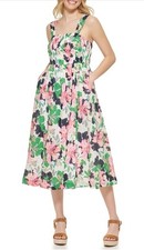 Tommy Hilfiger Women's Square Neck Smocked Floral Midi Dress Size 10