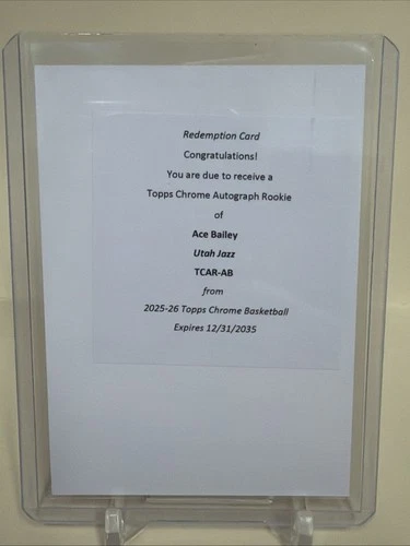 Ace Bailey RC Auto 2025-26 Topps Chrome Rookie Utah Jazz TCAR-AB Redemption Card