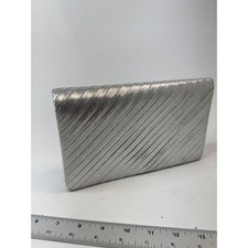 La Regale Vintage Silver Metallic Pleated Evening Clutch Bag with Chain Strap