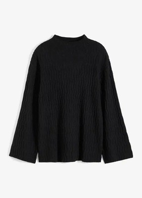 Oversize Pullover mit Struktur Gr. 36/38 Schwarz Damen-Pulli Sweater Neu*