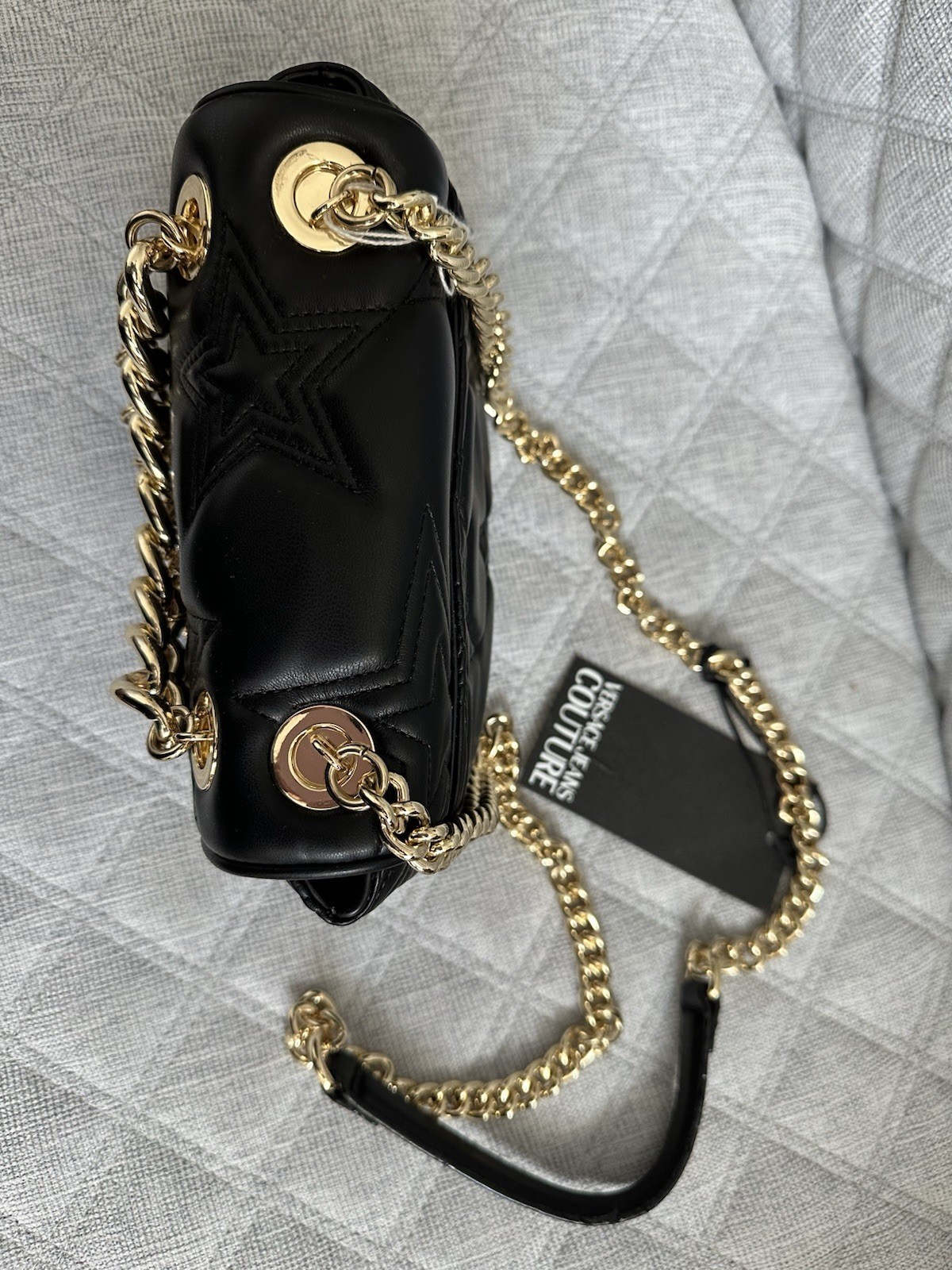 NWT Versace Jeans Couture crossbody Bag black Stars Quilted Charms Gold Chain thumbnail 4