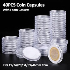 40PCS 46mm Clear Coin Holder Round Plastic Case Capsules Storage Box Container
