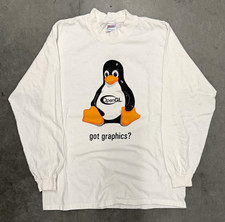 Vintage Nvidia SGI VA Linux OpenGL got graphics? Tux Long Sleeve Shirt 90s L