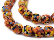 Bright Medley Fused Recycled Glass Beads 14mm Ghana African Multicolor Round