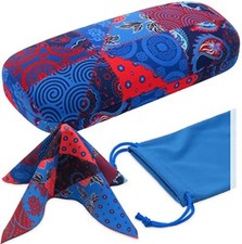 Women's Hard Eyeglass Case Protective Hard Shell Glasses Case Patchwork Blue