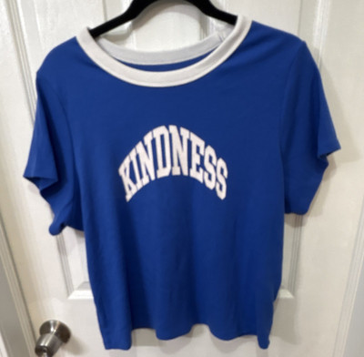 Old Navy Women s Plus 2X Blue/White Ringer Kindness Logo Cotton Knit Tee