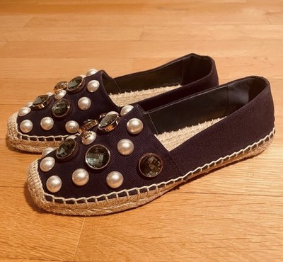 TORY BURCH Canvas Espadrilles mit Strasssteinen, Größe US 6,5, EU 37 - gepflegt