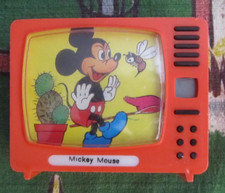 Vintage Mickey Mouse orange Plastickop mini T.V. viewer