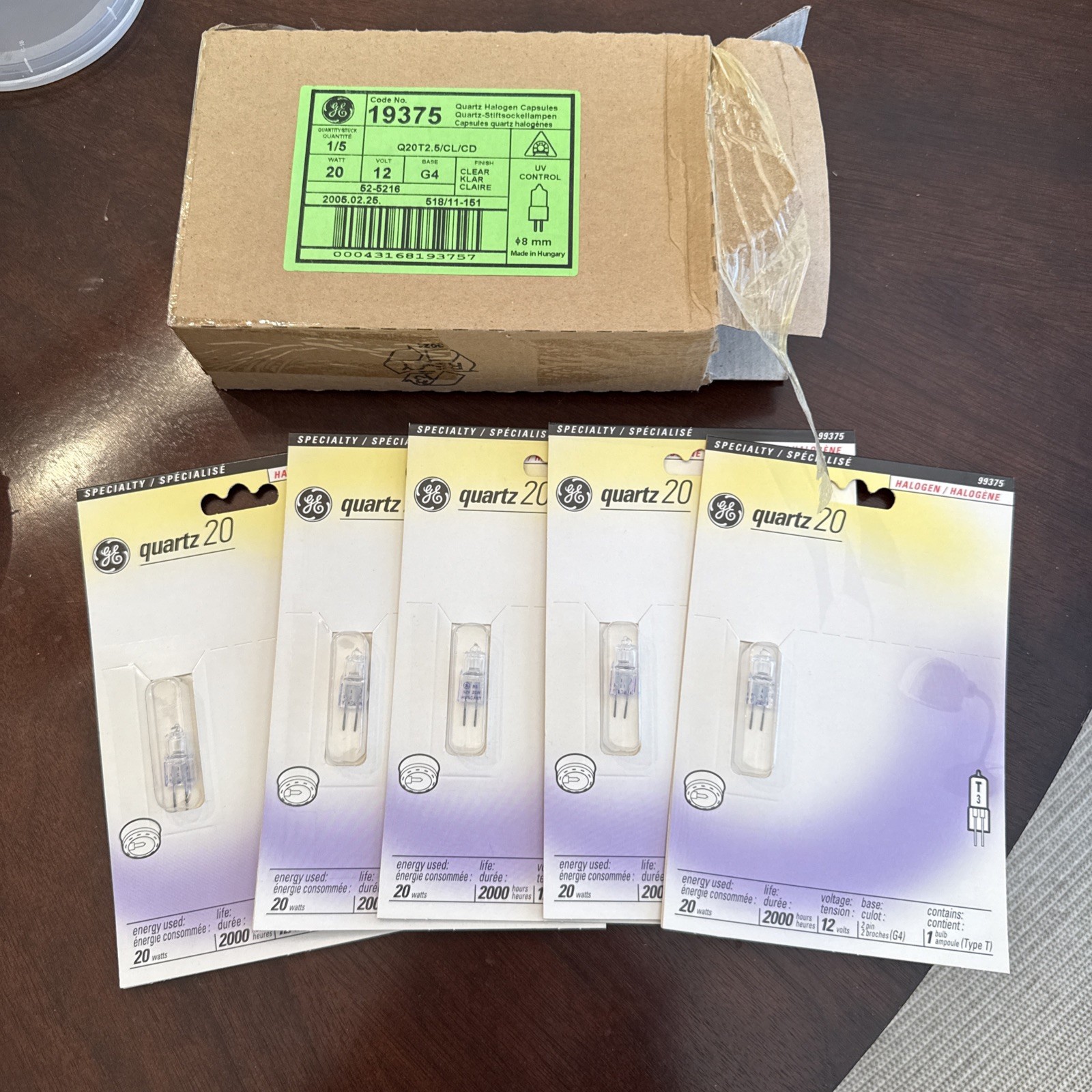 NEW Set Of 5 GE 20Watt 12 Volt G.E. 99375 Halogen Quartz 2-PIN Light Bulbs Lamps