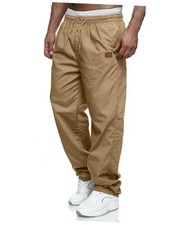 Mens Casual Jogger Pants Relaxed Fit Cargo Pants Drawstring Large Khaki