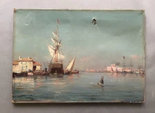 Mediterranean Port, oil on canvas signed Godchaux, painting to be restored