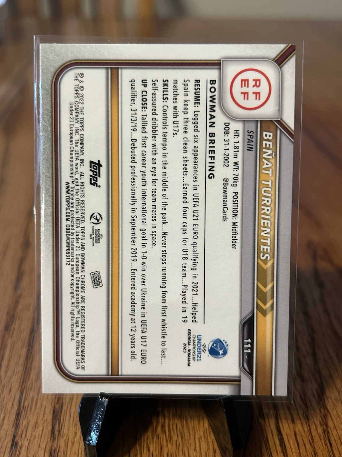 Benat Turrientes 2022 Bowman Chrome Road to UEFA Under21 Black White Refractor