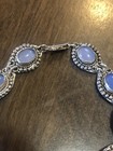 Vintage Beautiful Sterling and Ten Stone Natural Oval Blue Moonstone Bracelet 7" — photo 4