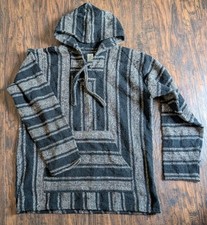 Del Mex Mexican Baja Hoodie Hippie Poncho Sweatshirt, Black and Brown Size XL