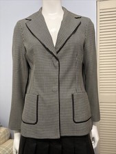 VTG Liz Claiborne Black  White Houndstooth Blazer Pockets Piping Lined Sz 8P
