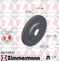 2X Zimmermann Bremsscheibe Coat Z 280.3198.20 FüR Honda Civic Vtec FK6 FC1 FK7