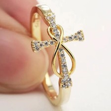 Cross Infinity 1.25Ct Round Diamond Engagement Ring 14k Yellow Gold Over Size M