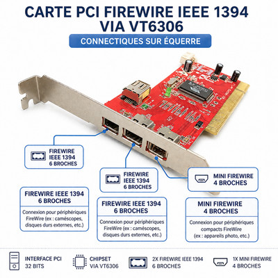 IEEE 1394 VIA VT6306 PCI FireWire Karte 3 Externe Ports + Interner Port