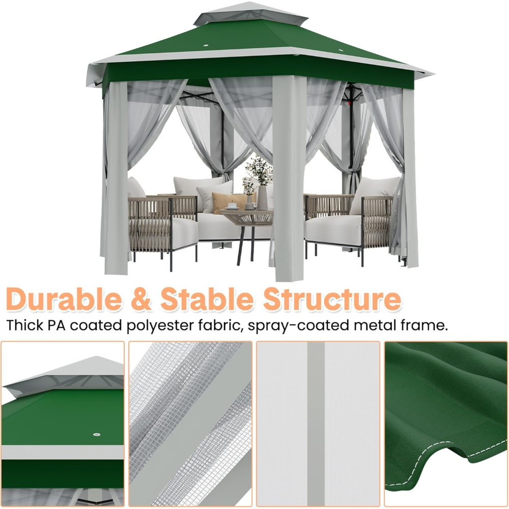 Pop Up Gazebo with Mosquito Netting: Vented Sun Shelter, Adjustable for Backyard