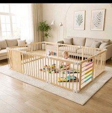 New Zealand Pine Foldable Adjustable Wooden Baby Playpen with Child-Proof Lock