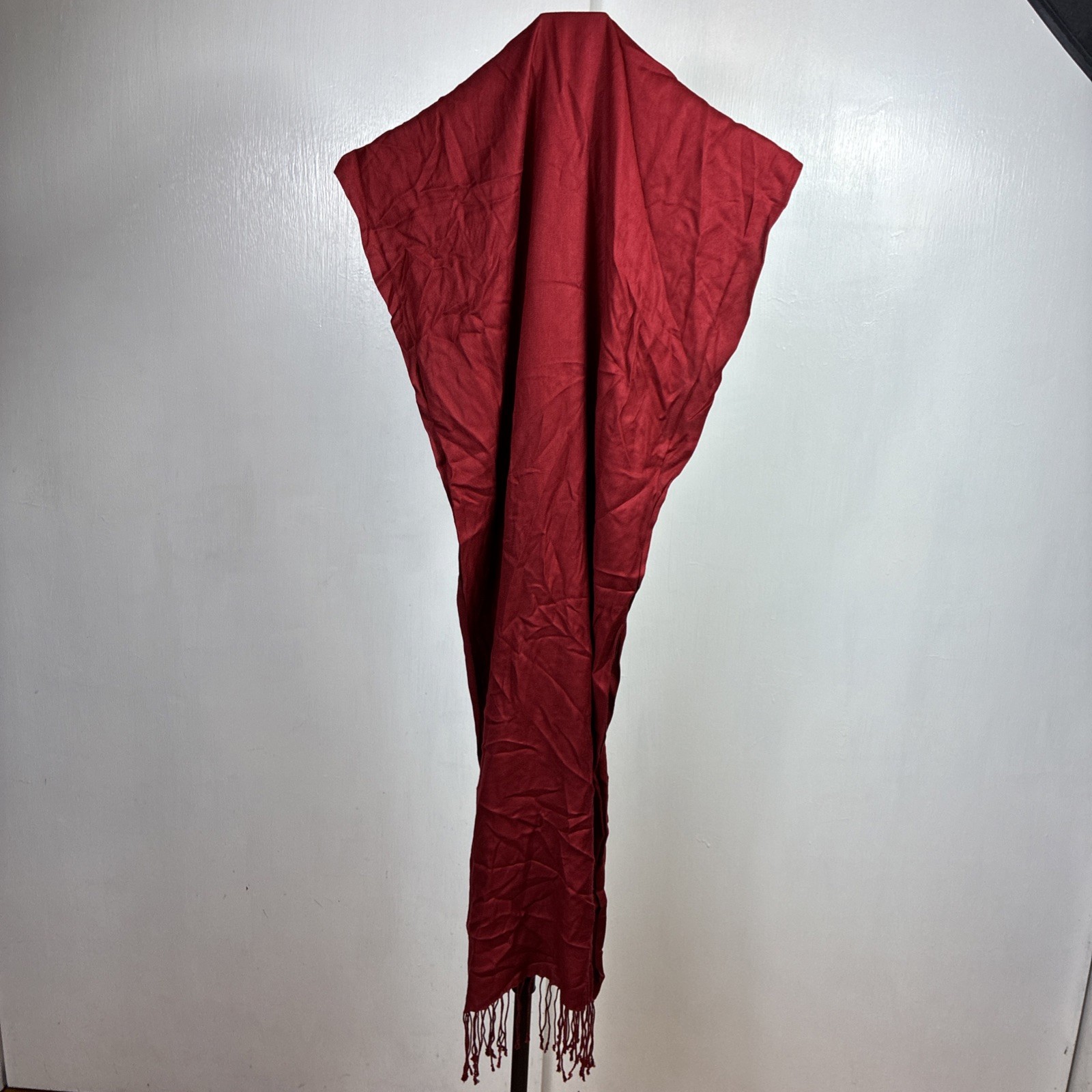 Solid Red Maroon Women's Scarf Rectangular Fringe… - image 1