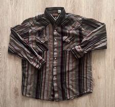 Plains Western Wear Vintage Multi-Color Striped Pearl Snap Long Sleeve Shirt